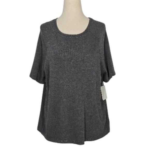 GO COUTURE Women’s Medium Gray Short Sleeve Knit Top Soft  NWT - Picture 2 of 11